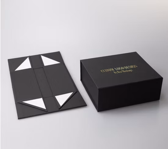 Cajas de embalaje de lujo al por mayor, caja de regalo negra con cierre magnético de cartón rígido plegable con impresión personalizada, con logotipo
