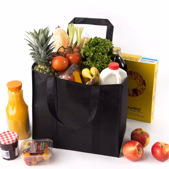 Bolso de compras grande reutilizable negro con logotipo personalizado, bolsa de asas de polipropileno, bolsa de compras de PP no tejido al por mayor de China