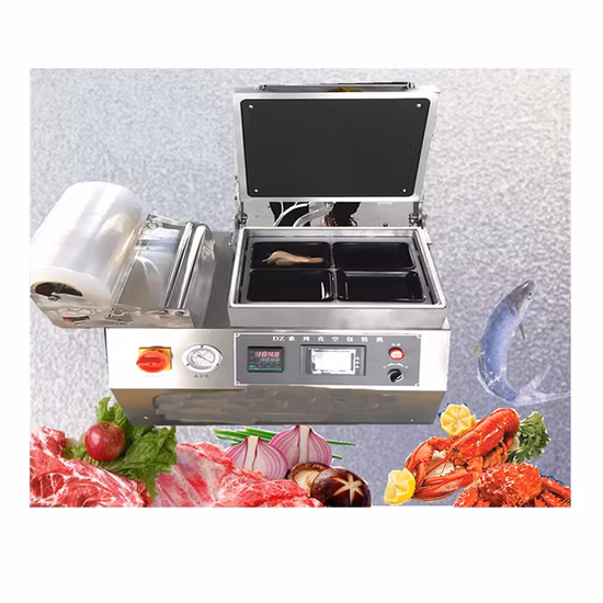 Máquina automática de envasado al vacío de piel, máquina selladora de bandejas de comida rápida, máquina envasadora al vacío de carne fresca, máquina envasadora de piel de pescado